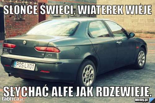 Słońce świeci, wiaterek wieje Słychać Alfe jak rdzewieje.