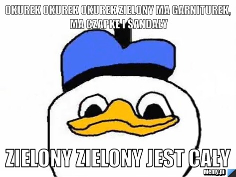 Okurek okurek okurek zielony ma garniturek, ma czapke i sandały zielony zielony jest cały