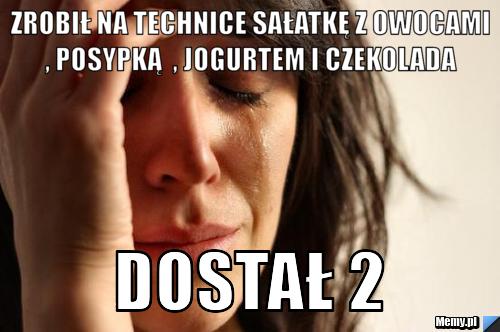 Zrobił na technice sałatkę z owocami , posypką  , jogurtem i czekolada  dostał 2  