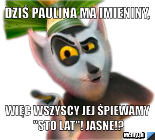 DZIŚ PAULINA MA IMIENINY, WIĘC WSZYSCY JEJ ŚPIEWAMY "STO LAT"! JASNE!?