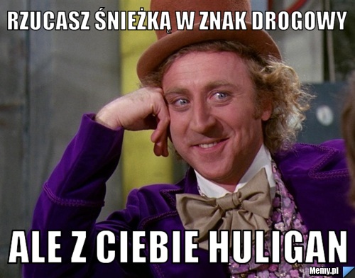 Rzucasz śnieżką w znak drogowy ale z ciebie huligan