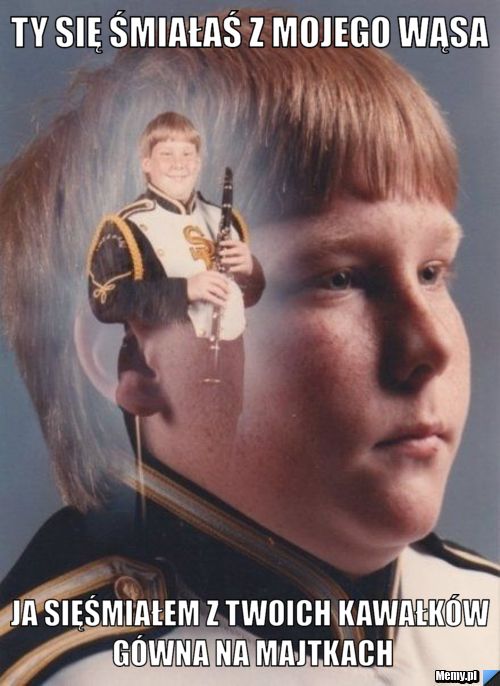 Ty się śmiałaś z mojego wąsa ja sięśmiałem z twoich kawałk&oacute;w g&oacute;wna na majtkach