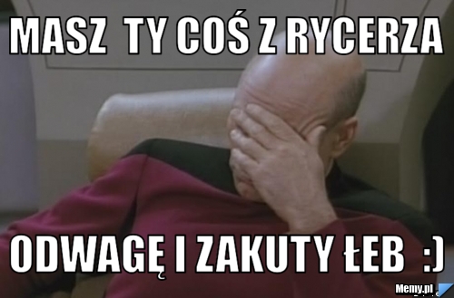 Masz  ty coś z rycerza  odwagę i zakuty łeb  :)