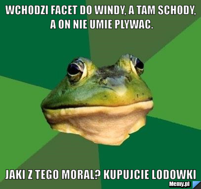 Wchodzi facet do windy, a tam schody, a on nie umie plywac.  Jaki z tego moral? kupujcie lodowki 