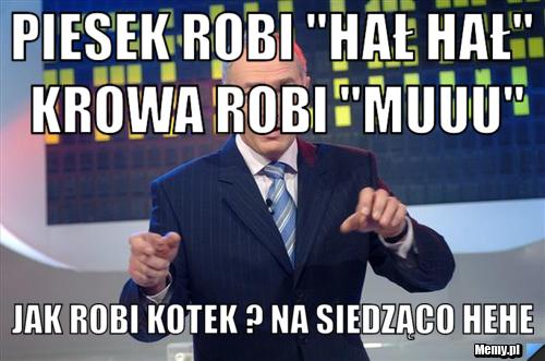 Piesek robi "hał hał" krowa robi "muuu" jak robi kotek ? na siedząco hehe