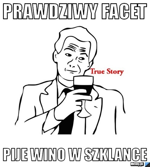 Prawdziwy facet  pije wino w szklance 