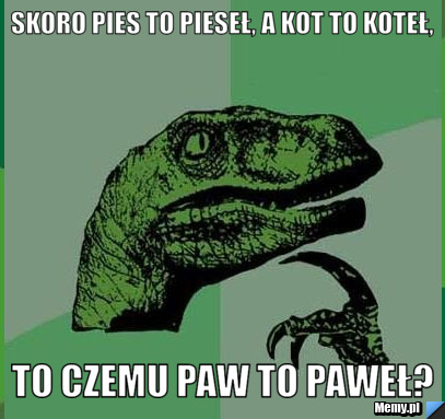 Skoro pies to pieseł, a kot to koteł, to czemu paw to paweł?