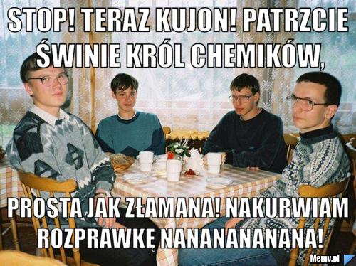 Stop! teraz kujon! patrzcie świnie król chemików, prosta jak złamana! nakurwiam rozprawkę nananananana!