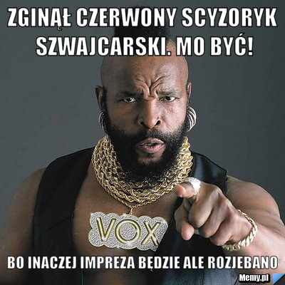 ZGINĄŁ CZERWONY SCYZORYK SZWAJCARSKI. MO BYĆ! BO INACZEJ IMPREZA BĘDZIE ALE ROZJEBANO