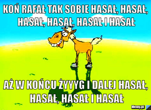 Koń Rafał tak sobie hasał, hasał, hasał, hasał, hasał i hasał Aż w końcu żyyyg i dalej hasał, hasał, hasał i hasał